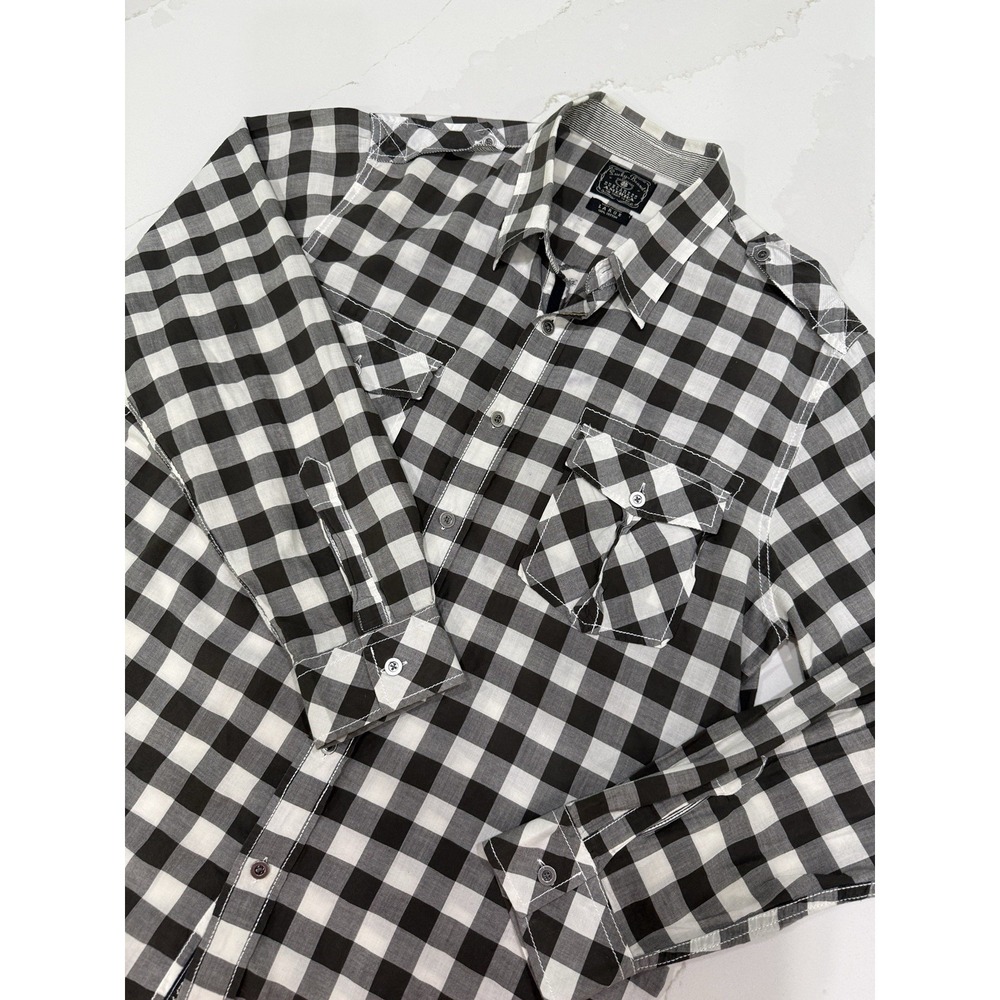 Lucky Brand Dungarees Button Shirt Mens L Victory Graphic Western Chest‎ Pockets